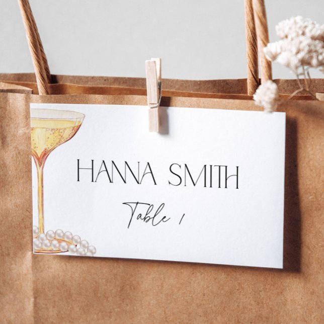 Pärlor och Prosecco Bröllopsfest Sällskapsnamn Placeringskort (Skapare uppladdad)