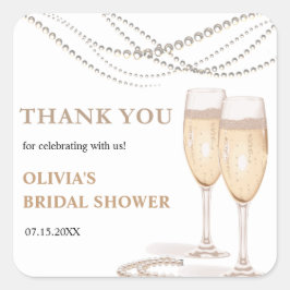 Pärlor och Prosecco Bröllopsfest Tack Fyrkantigt Klistermärke