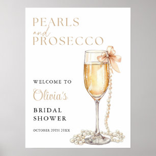Pärlor Och Prosecco Bröllopsfest Välkomstskylt Poster