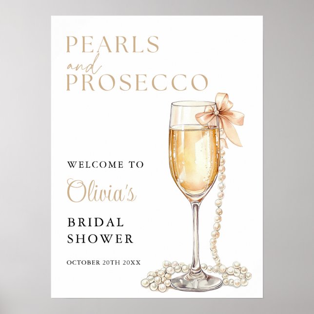 Pärlor Och Prosecco Bröllopsfest Välkomstskylt Poster (Framsidan)