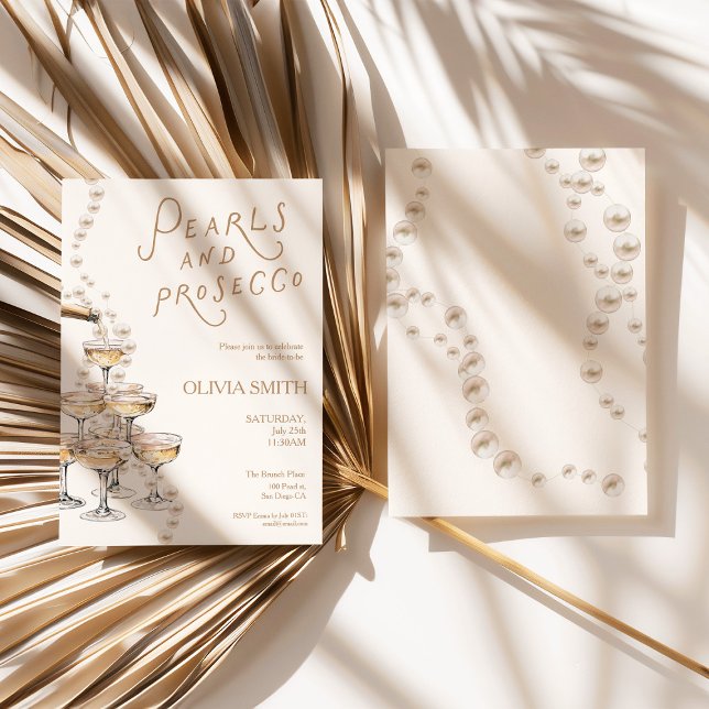 Pärlor och Prosecco Bröllopsfestinbjudan Inbjudningar (pearls and prosecco invite, bridal shower invitation, chic bridal shower, elegant bridal invite, fem)