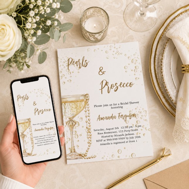 Pärlor och Prosecco-bubblor Bröllopsdusch Inbjudningar (Skapare uppladdad)