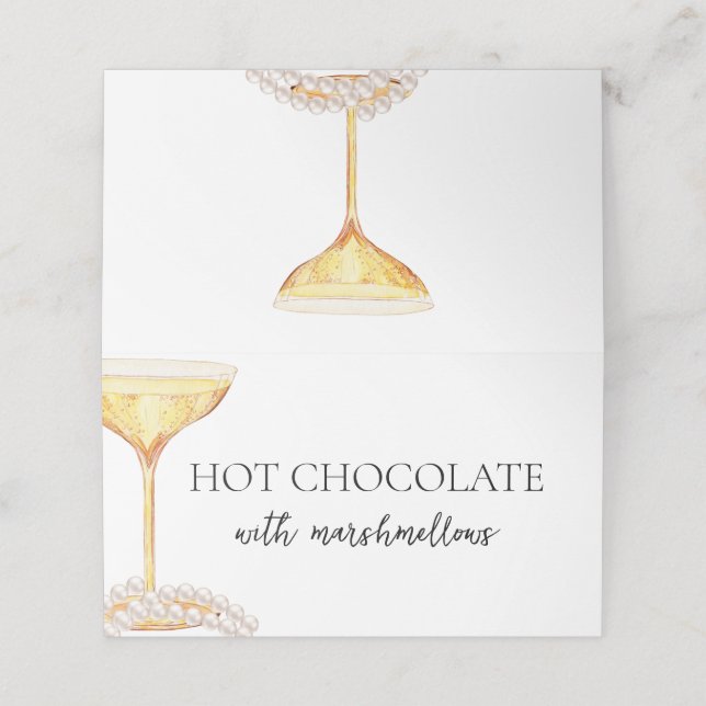 Pärlor och Prosecco Buffé Mat Bröllopsfest Placeringskort (Utvändigt utvikt)