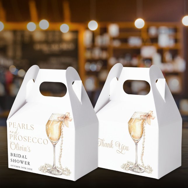 Pärlor Och Prosecco Elegant Bröllopsdusch Presentaskar (Pearls And Prosecco Elegant Bridal Shower Favor Boxes)