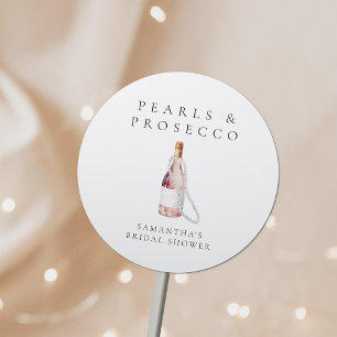 Pärlor och Prosecco Elegant Bröllopsdusch Runt Klistermärke