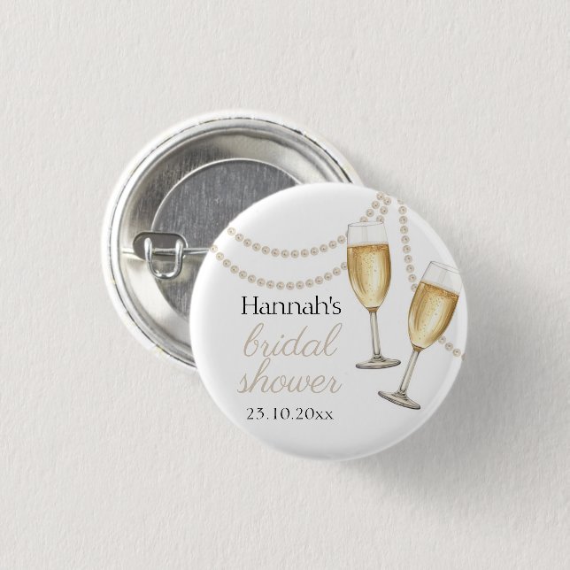 Pärlor och prosecco Elegant bröllopsfest för brude Knapp (Framsida & baksida)