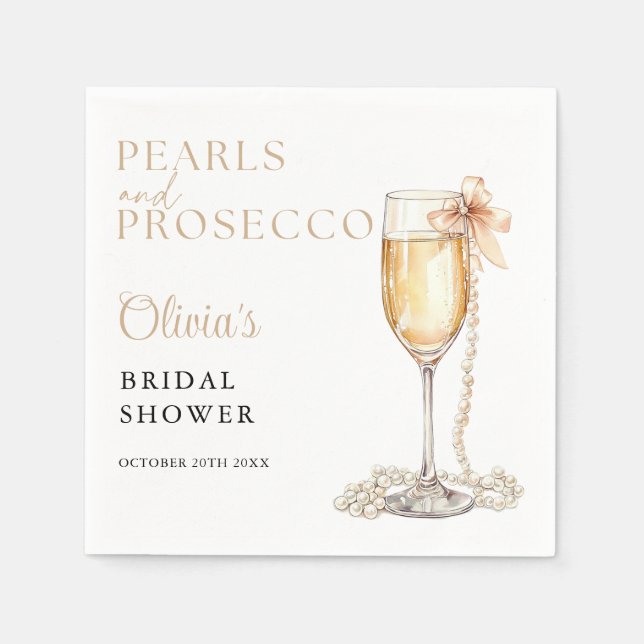 Pärlor Och Prosecco Elegant Bröllopsfest Pappersservett (Framsidan)