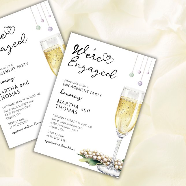 Pärlor Och Prosecco Elegant Förlovningsfest  Inbjudningar (Skapare uppladdad)