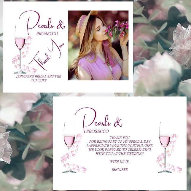 Pärlor och Prosecco Elegant Foto Bröllopsdusch Tack Kort (Skapare uppladdad)