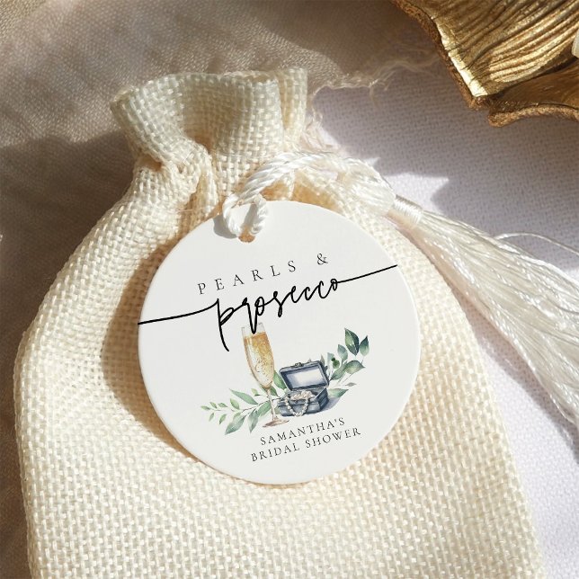 Pärlor och Prosecco Elegant Guld Bröllopsfest Gåvor Etiketter (Skapare uppladdad)