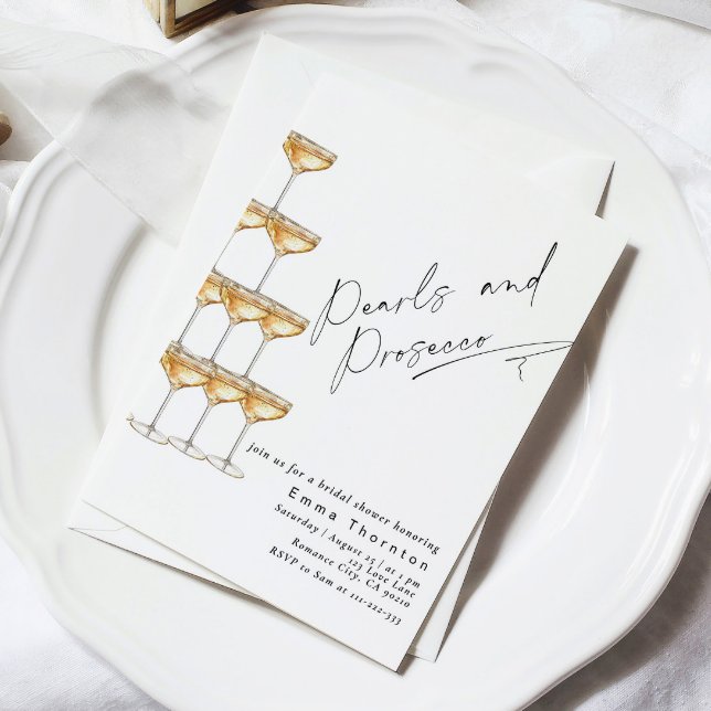 Pärlor och Prosecco Elegant Modern Bröllopsdusch Inbjudningar (Skapare uppladdad)
