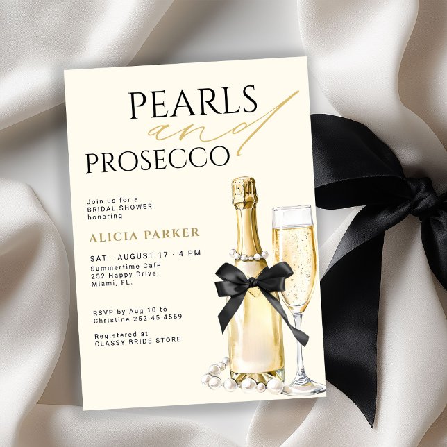 Pärlor och prosecco elegant slinga bröllopsdusch inbjudningar (Skapare uppladdad)
