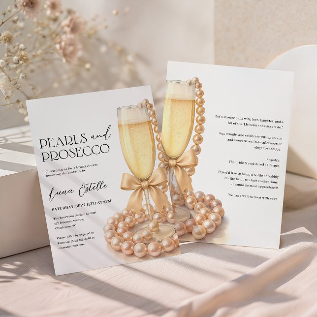 Pärlor och Prosecco Elegant Slinga Bröllopsfest Inbjudningar (Skapare uppladdad)