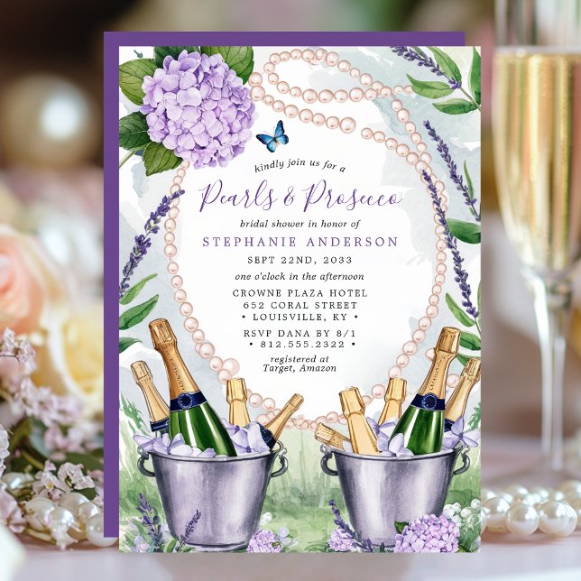 Pärlor och Prosecco Elegant trädgårdsbröllopsfest Inbjudningar (Skapare uppladdad)