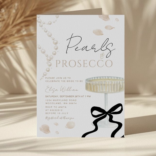 Pärlor och Prosecco Elfenbensfärgad Bröllopsdusch  Inbjudningar (Skapare uppladdad)