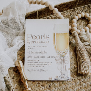 Pärlor och Prosecco Lyx Bröllopsdusch Inbjudningar