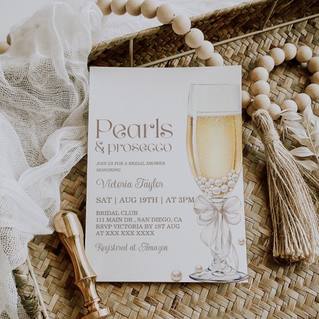 Pärlor och Prosecco Lyx Bröllopsdusch Inbjudningar (Skapare uppladdad)