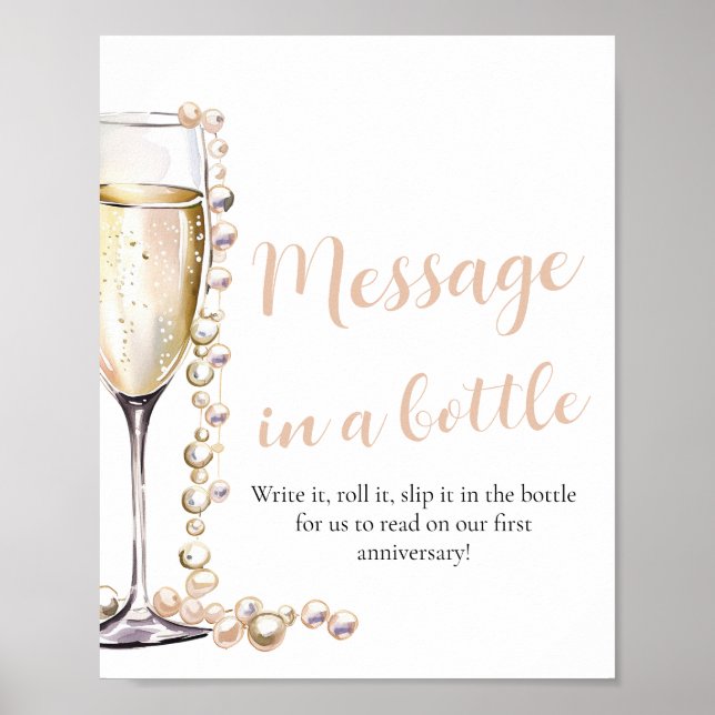 Pärlor och Prosecco-meddelanden i ett Flaska-tecke Poster (Framsidan)