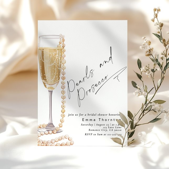 Pärlor och Prosecco minimal modern Möhippa Inbjudningar (Skapare uppladdad)