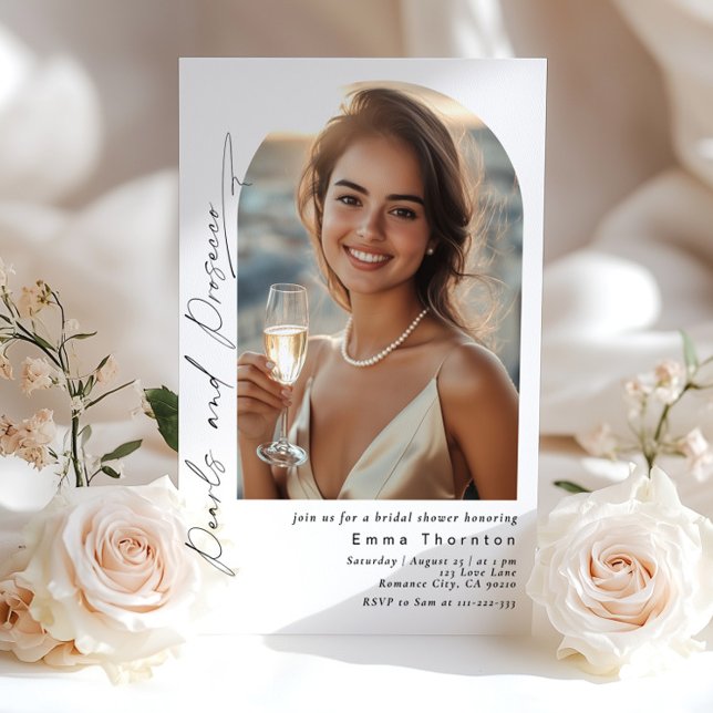 Pärlor och Prosecco-minimalistisk Möhippa av foto Inbjudningar (Skapare uppladdad)