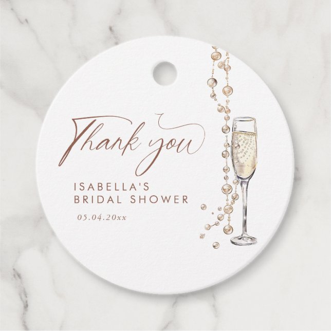 Pärlor och Prosecco-Möhippa Gåvor Etiketter (Framsida)