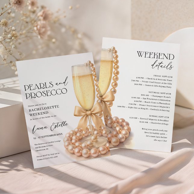 Pärlor och Prosecco Möhippa Helg Itinerary Inbjudningar (Skapare uppladdad)