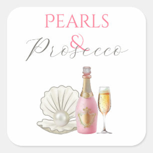Pärlor och Prosecco Rosa Bröllopsdusch Fyrkantigt Klistermärke