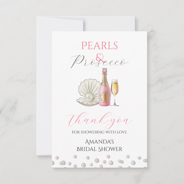 Pärlor och Prosecco Rosa Bröllopsdusch Tack Kort (Framsida)