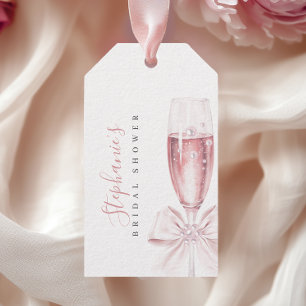 Pärlor och Prosecco Rosa Bröllopsdusch-taggar Presentetikett