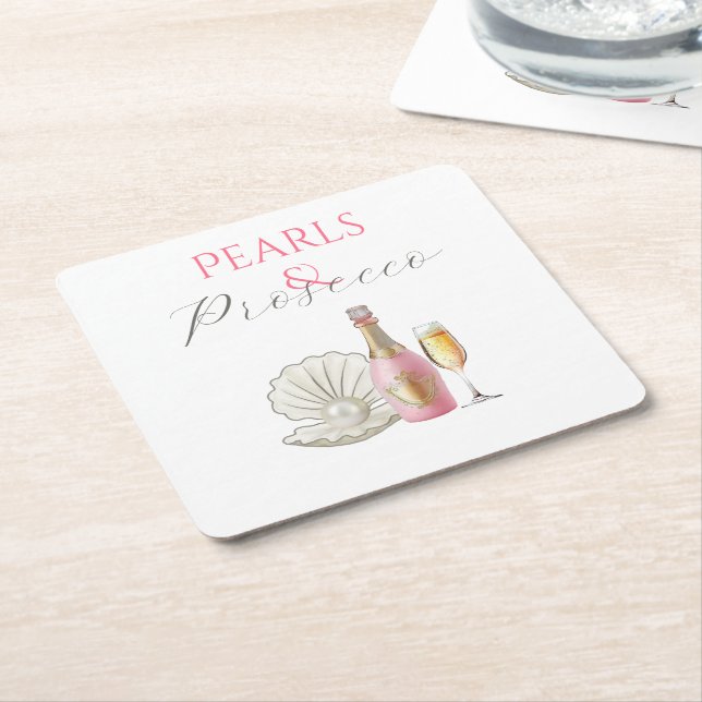 Pärlor och Prosecco Rosa Bröllopsdusch Underlägg Papper Kvadrat (Vinklad)