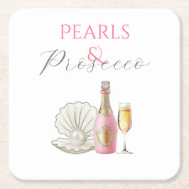 Pärlor och Prosecco Rosa Bröllopsdusch Underlägg Papper Kvadrat