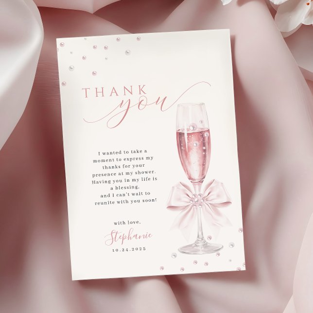 Pärlor och Prosecco Rosa Bröllopsfest Tack Kort (Skapare uppladdad)