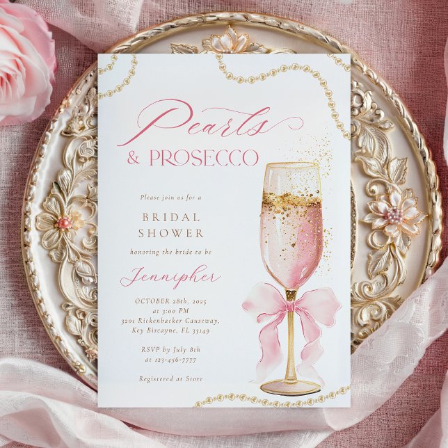 Pärlor och Prosecco Rosa Slinga Bröllopsfest  Inbjudningar (Skapare uppladdad)