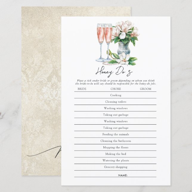 Pärlor och Prosecco Smörja Görs Bröllopsduschspel (Fram/baksida)