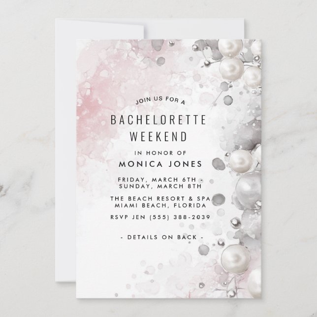 Pärlor och rosa Bachelorette Helg party Inbjudningar (Framsida)