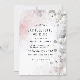 Pärlor och rosa Bachelorette Helg party Inbjudningar