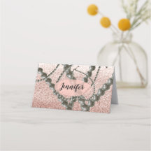 Pärlor och roséguld falskt glitter platskort