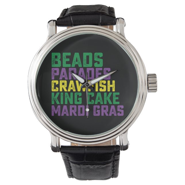 Pärlor Parader Kräftor King Cake Mardi Gras Armbandsur (Framsida)