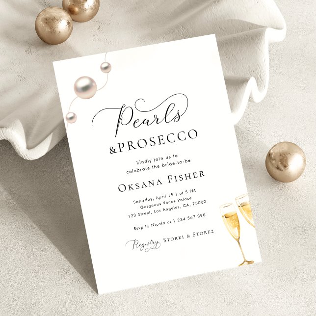Pärlor & Prosecco Bröllopsbrudskväll Minimalistisk Inbjudningar (Skapare uppladdad)