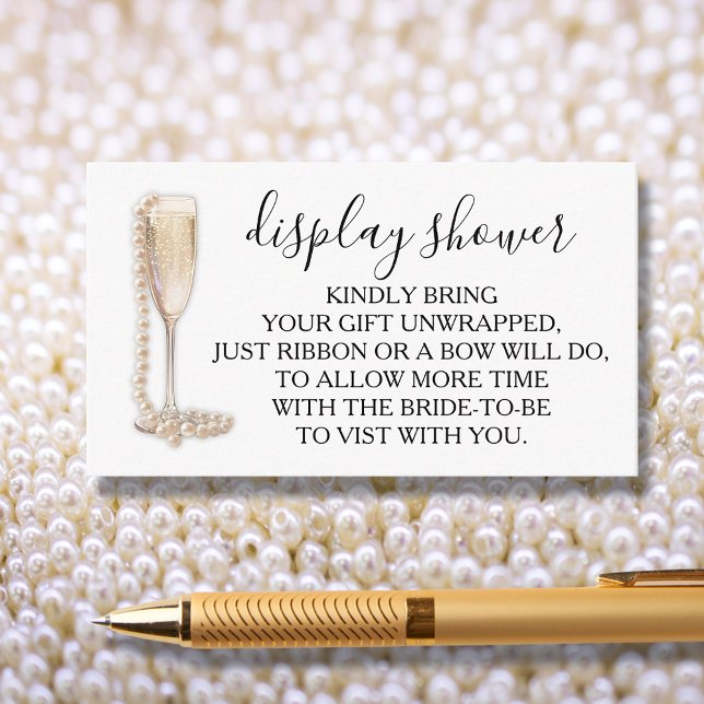 Pärlor & Prosecco Bröllopsdusch Display Tilläggskort (Pearls & Prosecco Display Bridal Shower Enclosure Cards - use our poem or create your own)