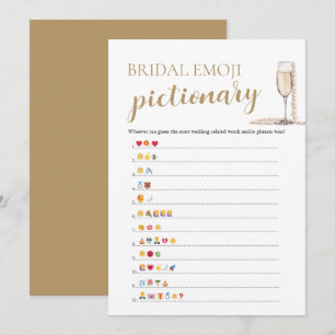 Pärlor & Prosecco Bröllopsdusch Emoji Pictionary Inbjudningar