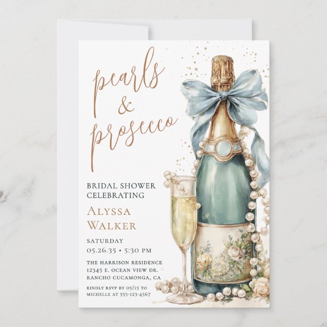 Pärlor & Prosecco Bröllopsdusch Inbjudningar (Framsida)