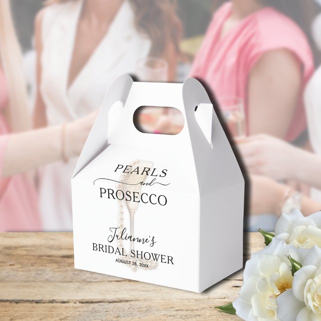 Pärlor & Prosecco Bröllopsdusch Presentaskar (Pearls & Prosecco bridal shower Thank You gable-style favor boxes - Available in 3 SIZES)