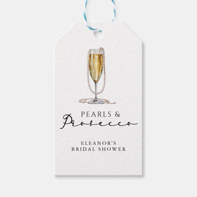 Pärlor & Prosecco Bröllopsdusch Presentetikett (Framsidan)