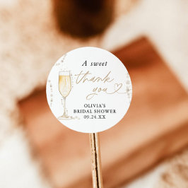 Pärlor & Prosecco Bröllopsdusch Presentetikett Runt Klistermärke