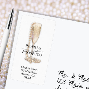 Pärlor & Prosecco Bröllopsdusch Returadress Adressetikett