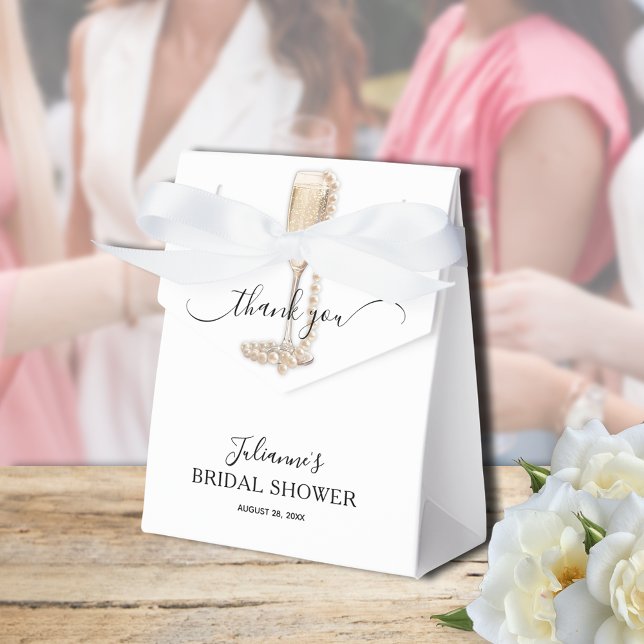Pärlor & Prosecco Bröllopsdusch Tack Presentaskar (Pearls & Prosecco bridal shower Thank You tent-style favor boxes 3" x 1.5" x 3.25" or 4" x 2" x 5")