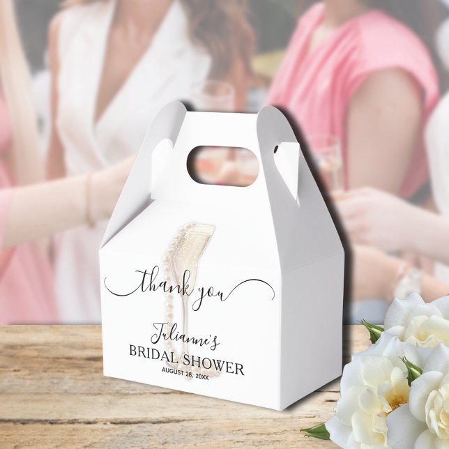 Pärlor & Prosecco Bröllopsdusch Tack Presentaskar (Pearls & Prosecco bridal shower Thank You gable-style favor boxes - Available in 3 SIZES)