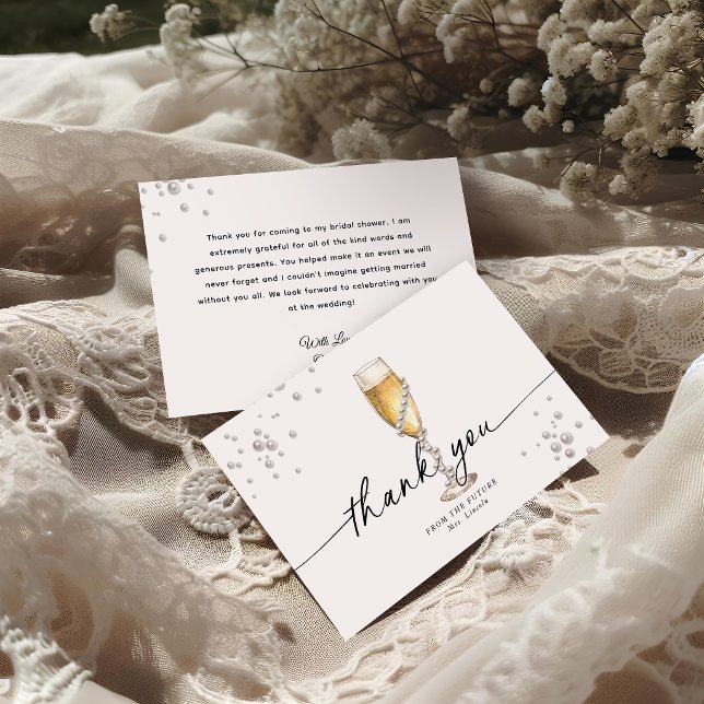 Pärlor & Prosecco Bröllopsdusch Tacksamhetskort Inbjudningar (Skapare uppladdad)