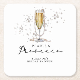 Pärlor & Prosecco Bröllopsdusch Underlägg Papper Kvadrat